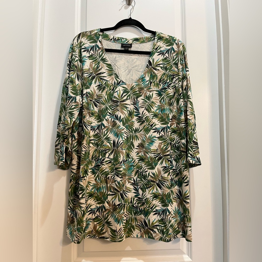 J Jill Wearever Collection Green Floral Scoop Neck 3/4 Sleeve Tunic XL Petite - Picture 5 of 7